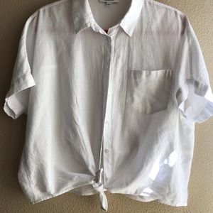Madewell White Tie Front Top